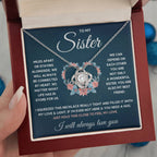 TO MY SISTER SQUEEZED LOVE KNOT NECKLACE GIFT SET
