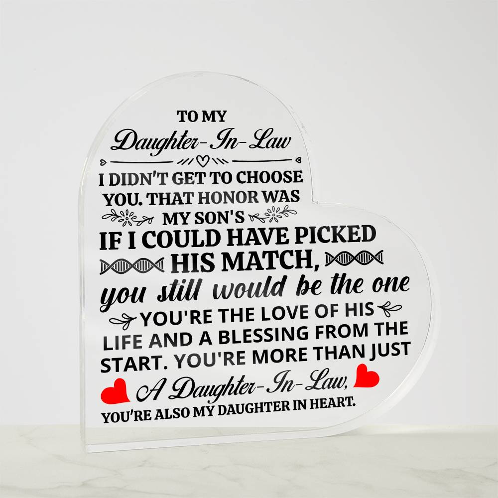 TO MY DAUGHTER IN LAW HONOR HEART ACRYLIC PLAQUE
